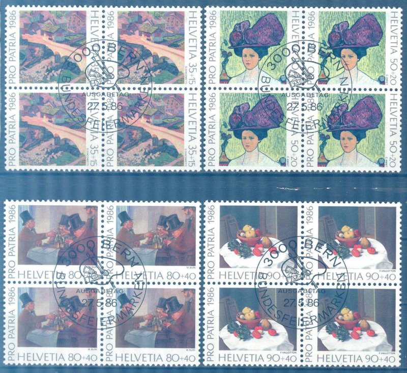 Switzerland 1986 Pro Patria Art Paintings Sc. B523 -B526 Blocks of 4 Used