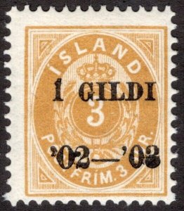 ICELAND 1902, SC-51, F MLH*, Perf 13 I GILDI black OP cv $240.00  *Bay Stamps*