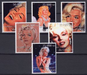 Marilyn Monroe Set (6) Perforated MNH Zaire (Congo Kinshasa) 1997 RARE !!!