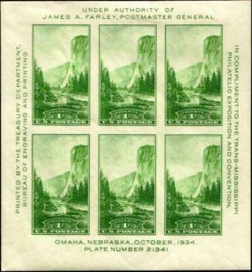  SCOTT#751, 1c NATIONAL PARKS SOUVENIR SHEET OF 6⭐⭐⭐⭐⭐⭐