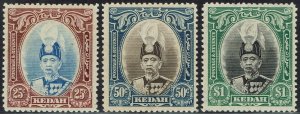 KEDAH 1937 SULTAN 25C 50C AND $1 MNH **