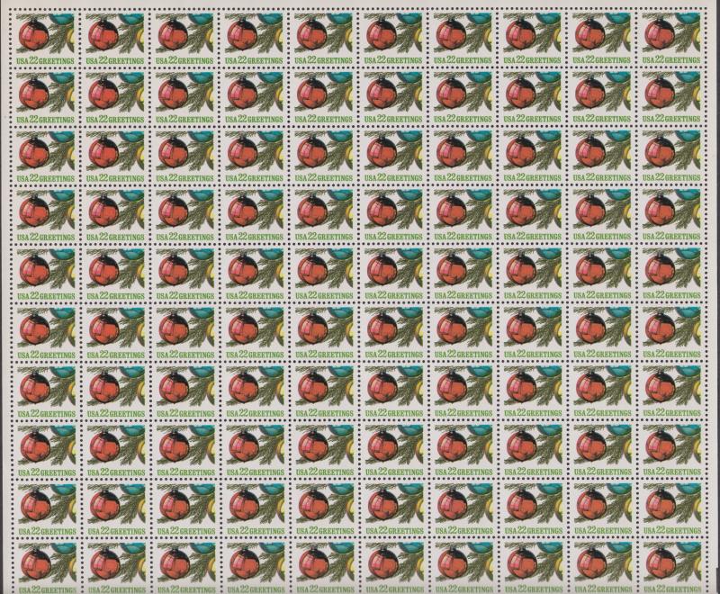 US #2368   Christmas Ornaments   Full sheet of 100  MNH