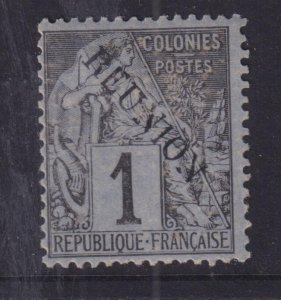 REUNION, 1891 diagonal overprint, without accent, 1c. Black on Azure, lhm.