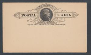US Sc UX9 unused. 1886 1c black Jefferson Postal Card on buff stock, fresh