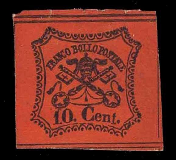 1867 ITALY ROMAN STATES #15 IMPERFORATE - USED - FINE - CV $52.50 (ESP#1289)