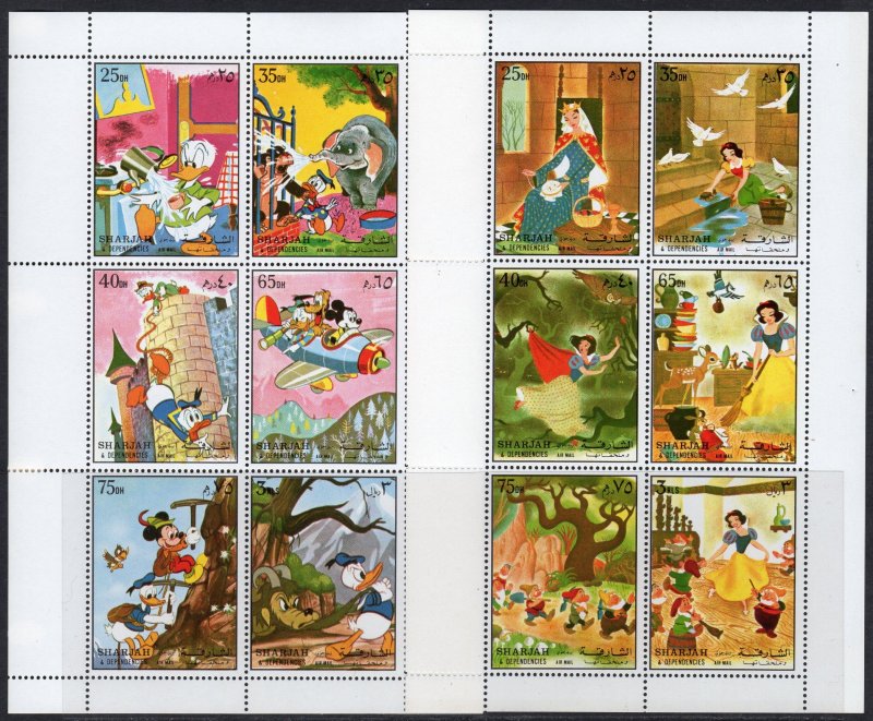 Sharjah 1972 DISNEY CHARACTERS 8 Sheetlets Perforated MNH VERY RARE