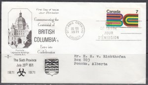 Canada Scott 552 Rose Craft FDC - British Columbia Centennial