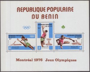 BENIN Sc # C252a SOUVENIR SHEET of 3 DIFF - 1976 MONTREAL OLYMPICS