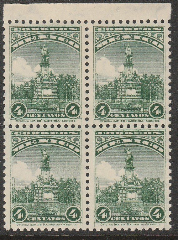 MEXICO 689, 4¢, COLUMBUS MONUMENT. Mint, NH. BLK OF 4. VF. (199)