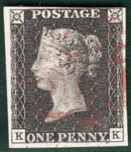 GB PENNY GREY-BLACK QV 1840 SG.3 1d Plate 7 (KK) *RE-ENTRY* Cat £500+ SBR18