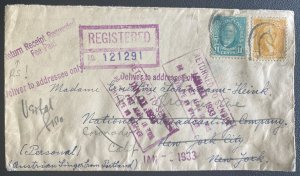 1932 Portland OR USA Registered Cover To New York USA Zero Cancel