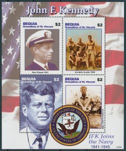 Bequia Stamps 2007 MNH JFK Joins Navy John F Kennedy US Presidents 4v M/S