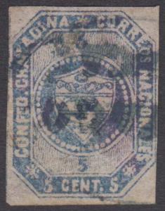 COLOMBIA 1859 Sc 2 Yvert 2 USED BY GREENISH CARTAGO FRANCA CANCEL €110.00+