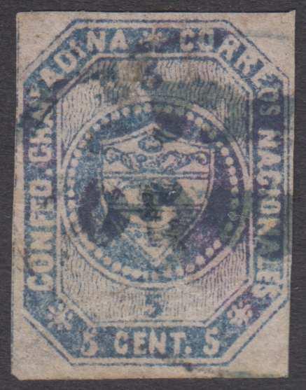 COLOMBIA 1859 Sc 2 Yvert 2 USED BY GREENISH CARTAGO FRANCA CANCEL €110.00+