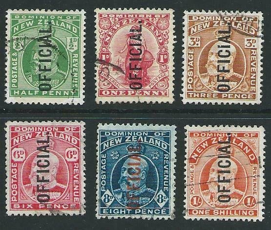 NEW ZEALAND 1909 EVII Official set of 6 used - ACS cat NZ$165..............48088