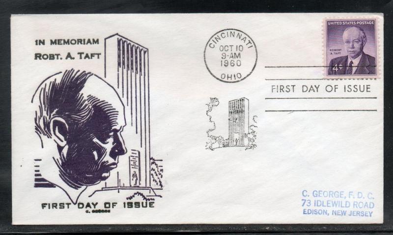 US #1161 Taft FDC George Cachet addr D78