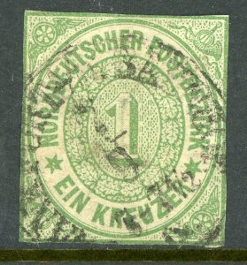 Germany States 1868 North German Confederation 1Kr Green Scott #7 VFU G483