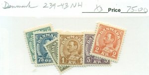 DENMARK #239-43, Mint Never Hinged, Scott $75.00