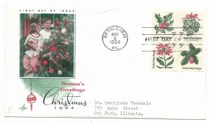 US 1254-1257 (Me-3 var) 5c Christmas blk 4 FDC Artcraft Cachet Variety ECV$25.00