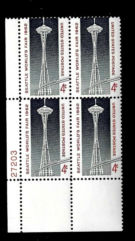 US 1961 SC #1196 4 c Space Needle  Mint NH Plate Block of 4 - Crisp Color