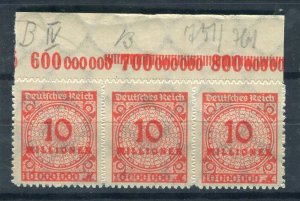 GERMANY; 1923 Aug-Oct Inflation Surcharged MINT MNH 10M. STRIP SHEET MARGINAL