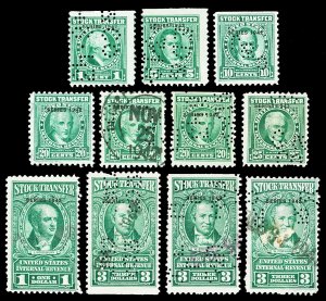 Scott RD117//RD129 1942 1c-$3.00 Dated Green Stock Transfer Revenues Used F-VF