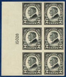 [0924] 1923 #611 mnh 2¢ HARDING IMPERF PLATE BLOCK OF SIX