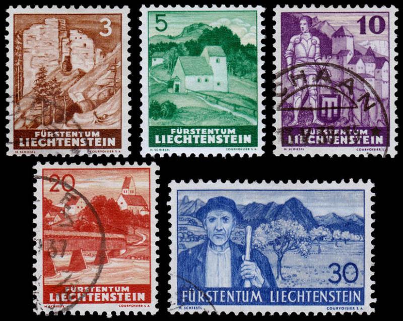 Liechtenstein Scott 136-138, 140, 142 (1937) Used/Mint H F-VF B