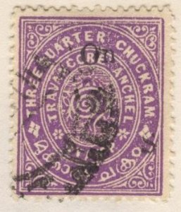 India: Travancore O27 (used) ¾ch conch shell, brt vio, ovptd “On S S” (1933)