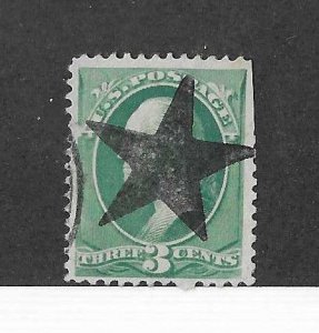 USA  Sc #147  3c green used with Star cancel VF