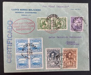 1932 Cochabamba Bolivia Graf Zeppelin LZ 127 Airmail Cover to Berlin Germany