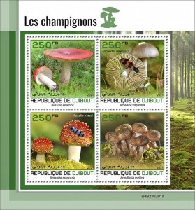 DJIBUTI - 2021 - Mushrooms - Perf 4v Sheet - Mint Never Hinged