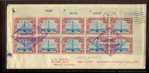 Scott C11 Plate Block of 10 First Flight Cover Aug 1, 1928 with Cert (LOT 538)