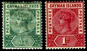 1900 Cayman Islands #1-2 QV Wmk 2 - OGHR & OGNH - VF - CV$31.00 (ESP#3176)