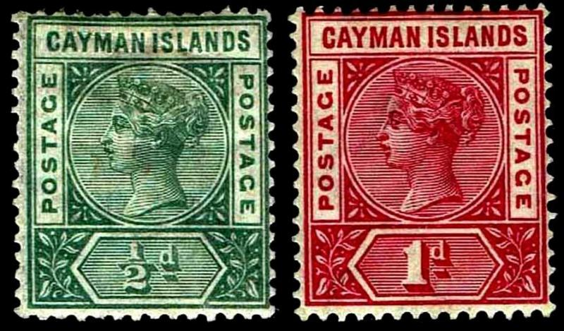 1900 Cayman Islands #1-2 QV Wmk 2 - OGHR & OGNH - VF - CV$31.00 (ESP#3176)