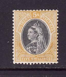 Southern Nigeria-Sc #8-unused,og,hinged-5sh yellow & blk-QV-1901-