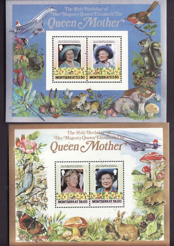 Montserrat-Sc#563-4-two Unused NH sheets-Queen Mother 85th birthday-1986-