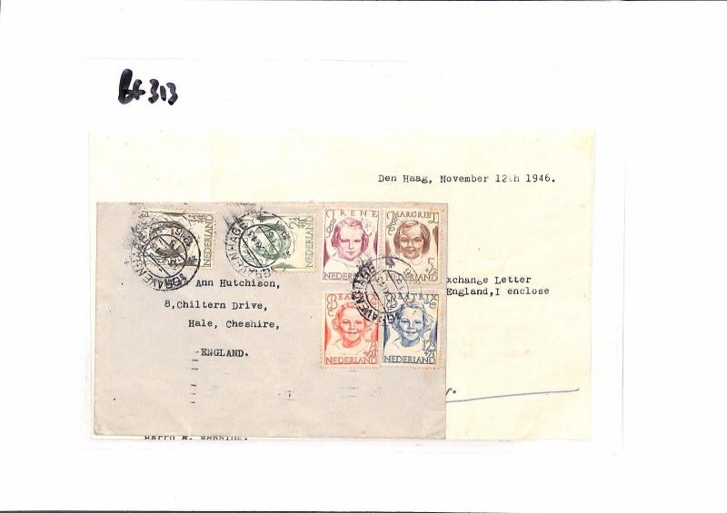 NETHERLANDS Den Haag GB Cheshire Hale Cover STAMP EXCHANGE 1946 BF313