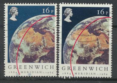 Great Britain SG 1254 - Used - pair with both sky shades - Greenwich Meridian