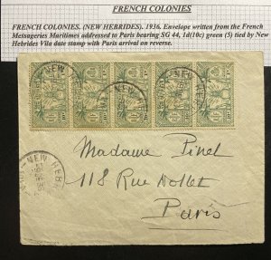 1936 Vila New Hebrides Maritime couriers Cover To Paris France