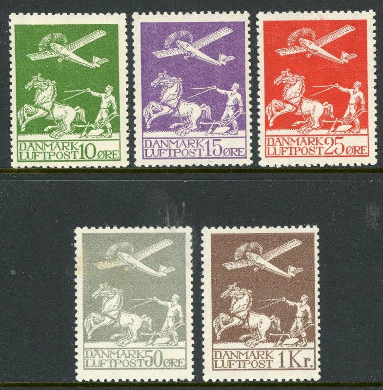 Denmark 1925/29 First Airmail Set Scott #C1-5 MNH B377