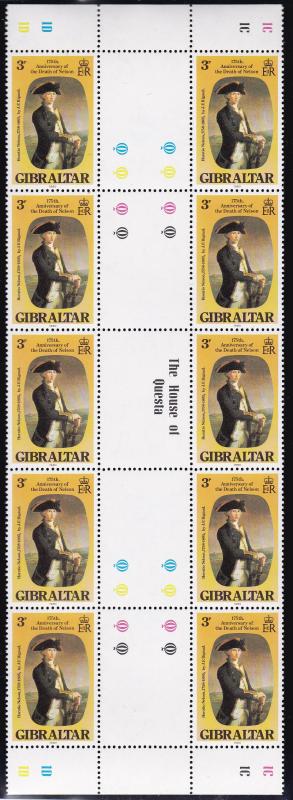 Gibraltar 1980 Lord Nelson (4) Traffic Light Gutter Pair Strip of 10  VF/NH