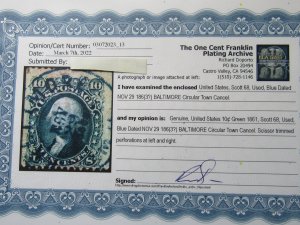 US, Scott # 68 used, w/Certificate,