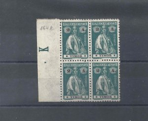 Portuguese TIMOR 1914 MNH BORDER BLOCK 4x Ceres 2 avos Sc#159 YT#166 Mi#164