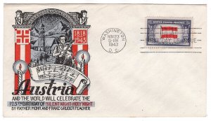 US #919 5c AUSTRIA OVERRUN COUNTRY FDC-L. STAEHLE CACHET-SILENT NIGHT-UNSEALED!