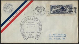 US 1928 CHARLES LINDBERGH FLIES CAM2 CHICAGO TO ST LOUIS 2-21-28