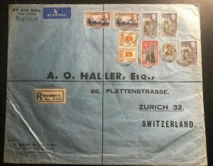 1949 Colombo Ceylon Oversized Commercial Cover To Zurich Switzerland