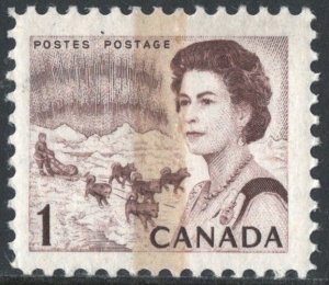 Canada SC#454p 1¢ Queen Elizabeth II, Northern Lights, Dog Sled Team (1967) MNH