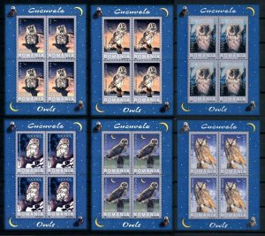 [101485] Romania 2003 Birds vögel oiseaux owls 6 Sheets MNH