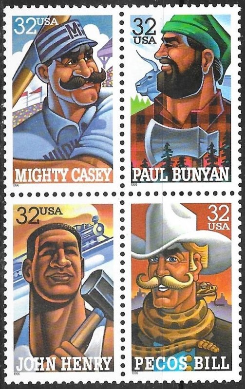 3083-86 32c Folk Heroes  Block of 4, Mint NH OG VF